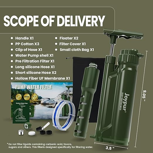 Portable 3-Stage Water Purifier Survival Pump with 0.01 Micron Ultrafiltration Membrane Water Purification System,Suitable for Hiking,Camping,Emergency Survival Water and Outdoor Activities