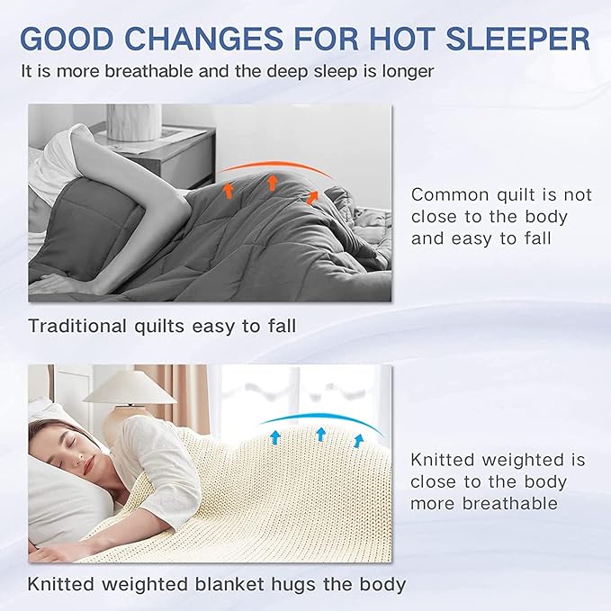 Guohaoi Knitted Weighted Blanket for Adults (Cream 48"x72" 12lbs) No Beads Cooling Throw Blanket for Hot Sleepers, Home Decor Breathable Chunky Knit Heavy Blanket Use on Full Size Bed