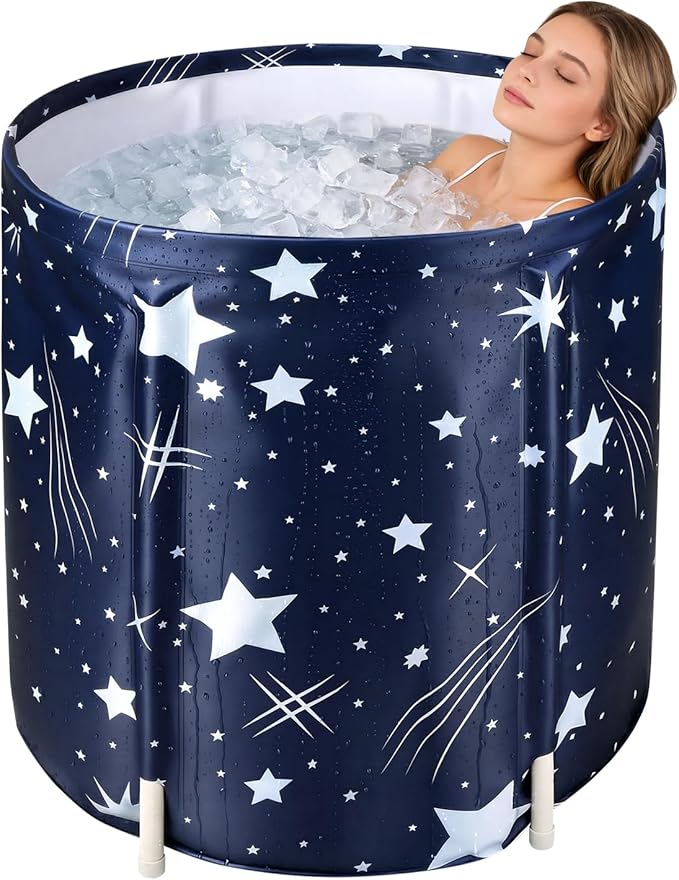 STARBRILLIANT Portable Foldable Bathtub, Collapsible Adult Travel Bath Tub for Camping, Home & Spa, Space-Saving Storage, Durable PVC Material (Starry Sky B, 27inch)