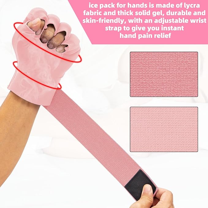 Finger Arthritis Compression Hand Ice Pack Gloves for Pain Relief, Adjustable Pink Wrist Ice Pack for Hot Cold Therapies, Reusable Gel Finger Ice Gloves Sleeve for Tendinitis, Carpal Tunnel