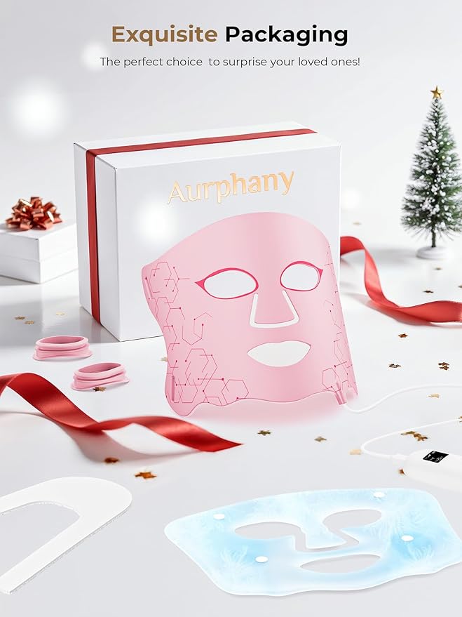 LED Light Therapy mask (E106A) for Face, LED Light Therapy Mask with Adjustable Brightness and Timer, Soft Silicone Red Light Therapy Mask for Home & Travel, Pink