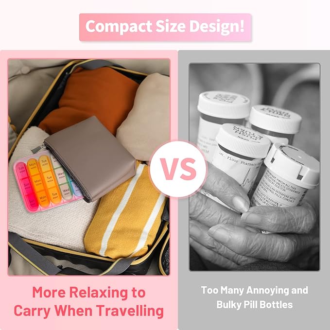 ASprink Pink and Cyan Pill Organizer 3 Times a Day - Weekly Pill Box 3 Times a Day - Daily Pill Box 7 Day Medicine Organizer, Large Pill Case Pill Box 3 Times a Day, Travel Pill Organizer