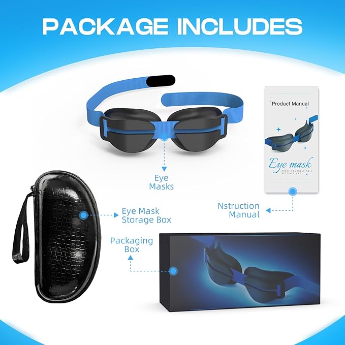 Silicone Dry Eye Sleep Mask, Hydrating Moisture Chamber Glasses for Dry Eyes Relief & Style Comfort, 100% Light Blocking Total Eye Seal for Sleep, Travel Meditation, Portable Blue Eye Mask