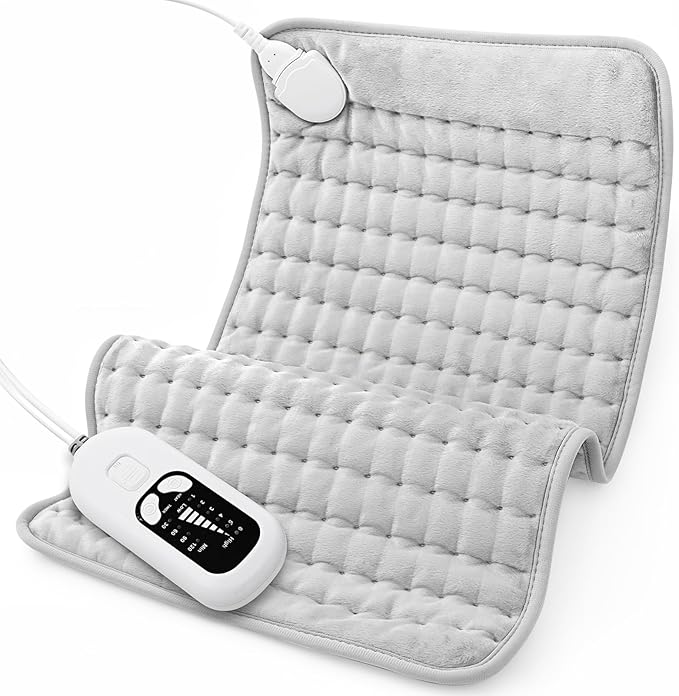Deepsoon Heating Pad,Electric Heating Pads for Back,Neck,Abdomen,Moist Heating Pad for Shoulder,Knee,Arms,Legs,Dry/Moist Heat & Auto Shut Off,Christmas Gifts for Men and Women,White Gray,24x12 Inch