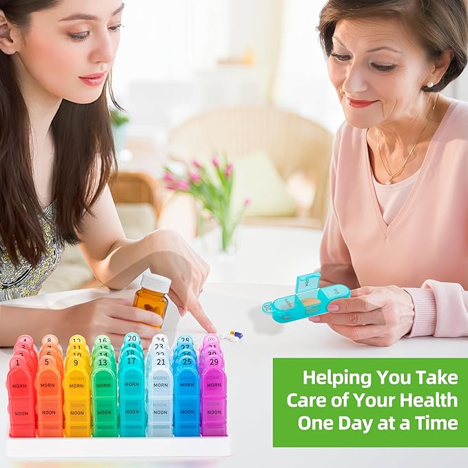 Monthly Pill Organizer, 31 Day Pill Dispenser 3 Times a Day with Small Pill Box, 4 Week Pill Container for Vitamins, Fish Oil, Supplement and Medicine- BPA Free, Easy to Use