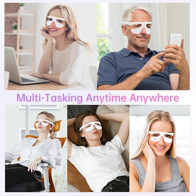 Under Eye Red Light Therapy Glasses, Reducing Dark Circles,Light Therapy, and Heat,Light Therapy, and Heat, for Eye Fatigue(White & 3 Modes)