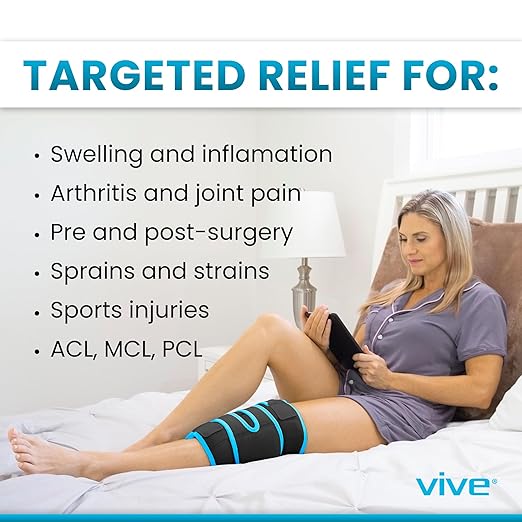 Vive Knee Ice Pack Wrap - Cold/Hot Gel Compression Brace - Heat Support Strap for Arthritis Pain, Tendonitis, ACL, Athletic Injury, Osteoarthritis, Women, Men, Running, Meniscus and Patella Surgery