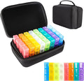 Monthly Pill Box Organizer 3 Times a Day, Travel Medicine Organizing Bag with Portable Hard Shell, Medical Supplies with 32 Daily Compartments, Pill Holder for Vitamin, Fish Oil, Supplements