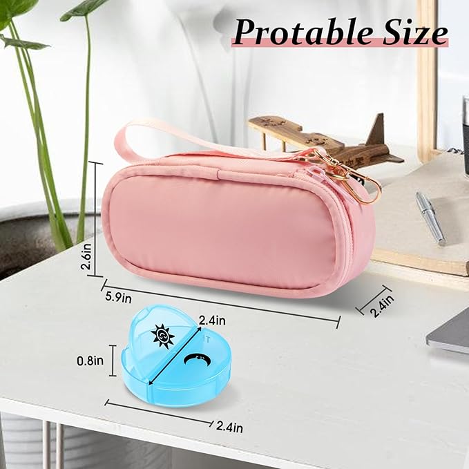 Weekly Pill Organizer 2 Times a Day, Travel Pill Box 7 Day with Large Opening, Pill Case with Handle, Pill Dispenser Medicine Organizer for Vitamins, Fish Oils, Medications, Supplements (Pink, Small)