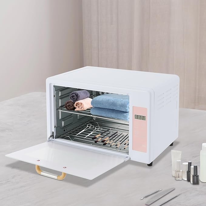 Sterilizer for Nail Tools, 24L Multifunctional Nail Tool Cleaning Machine, Nail Tool Sterilizer with 167℉ Hot Air, Adjustable Tiers, LED Display, For Hair, Salon, Spa, Nail, Salon (Pink)