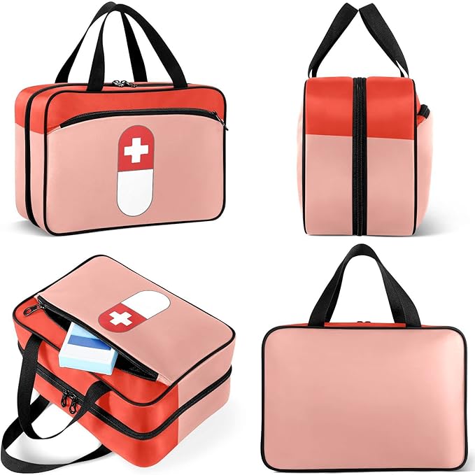 Naanle Pill Organizer Bag Travel Pill Bottle Medicine Organizer Home Storage Medication Bag for Vitamin Supplements, Pill with Cross First Aid Bag for Car Camping