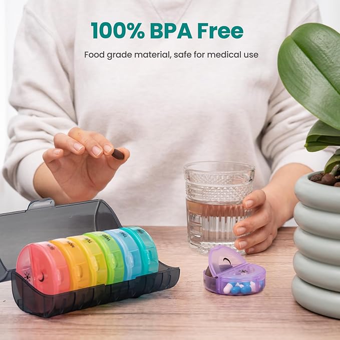 Sukuos Large Weekly Pill Organizer 2 Times a Day, Daily Pill Box 7 Day Easy to Open with Double Protection, AM PM Pill Case for Medicine/Vitamin/Fish Oil/Supplements