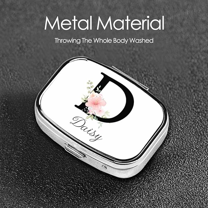 Custom Pill Box Personalized Square Small Pill Case with Mirror Add Your Photo Text Logo Name Decorative 2 Compartment Portable Metal Medicine Container Vitamin Organizer for Pocket Purse Travel (D)