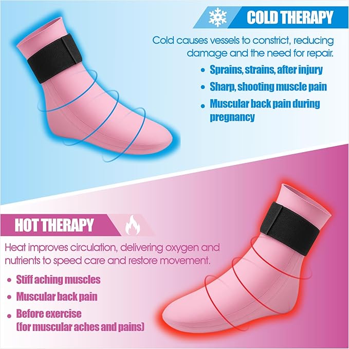 Foot Cold & Hot Gel Pack Sock for Neuropathy, Plantar Fasciitis, Gout, Swelling, Sprains, Heel & Ankle Pain Relief, Injury Recovery Cooling Compress Wrap (Pink-1pcs)