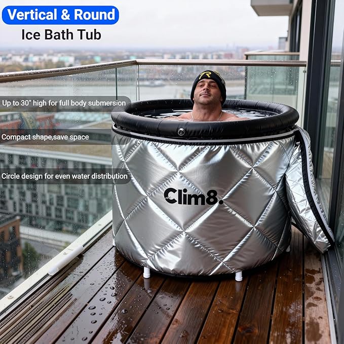 Insulated Cold Plunge Tub: Combining an XL Ice Bath Tub & a Thermal UV-Reflective Cover for Indoor and Outdoor Use,Portable Icy Tub with Dual Drain Systerm for Fast and Easy Drainage