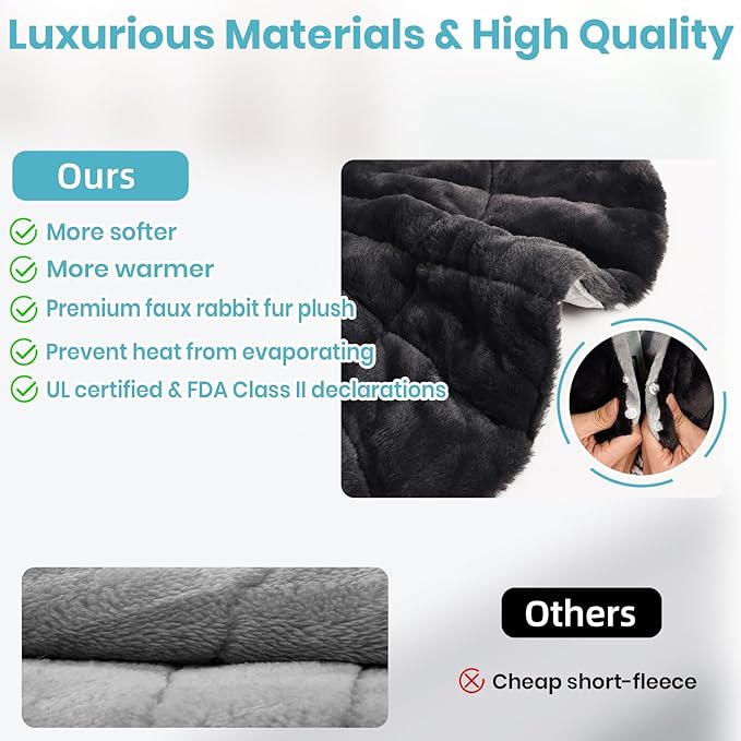 Nalax Heating Pad for Neck and Shoulders and Back, Luxurious Faux Rabbit Fur Fabric, 4lb Tourmaline Weighted Heating pad, 6 Heat Settings,2H Auto Off,Memory Function, Valentine Gift for Women 24"x 20"