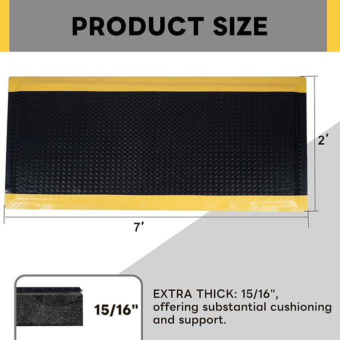 Nisorpa Anti Fatigue Mats Industrial 2' x 6' Ergonomic Standing Mat 15/16" Extra Thick Cushioned Shop Floor Mats Kitchen Mats Heavy Duty Commercial Diamond Plate Support for Leg & Back Pain