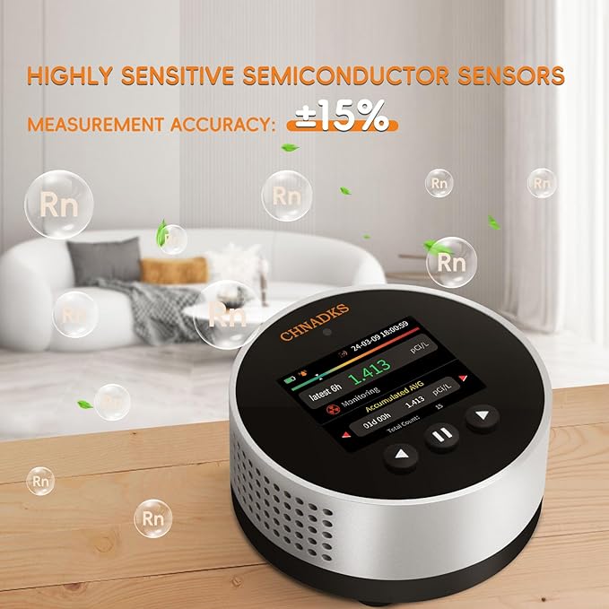 Radon Detector Home Test Kit | Continuous Radon Gas Monitoring | Daily Data Logs | Alarm at EPA Limit = 4pCi/L
