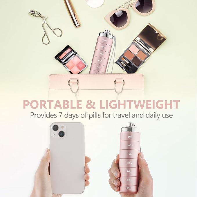 Mossime Metal Travel Pill Organizer, Portable 7 Day Vitamin Organizer Stackable, Waterproof 1 Times A Day Pill Box, Large Pill Container, Daily Medicine Organizer for Vitamin, Fish Oil, Supplement