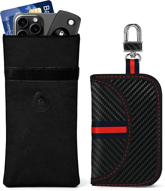 go Dark Faraday Bags for Phones & Pouch for Key Fob (2-Pack) – Signal Blocking Faraday Bag Set with Card Slots, RFID Blocking Case for Privacy Protection Black