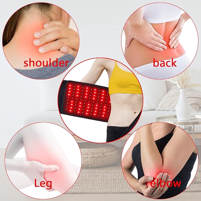 Red & Infrared Light Therapy Belt Wrap for Back Shoulder Neck Pain Relief Flexible Wearable Large Treatment Area Therapy Pad with Timer FDA Cleared Device