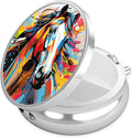 Colorful Horse Pill Case, Pill Box 3 Compartments Metal Small Pill Holder with Mirror Mini Travel Pill Container for Purse Pocket Women Men