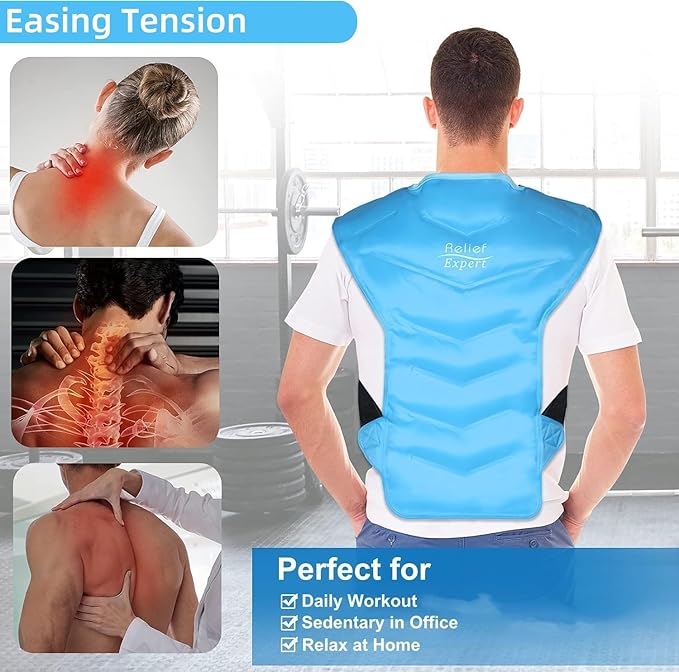Relief Expert Large Back and Shoulder Ice Pack Wrap – Reusable Gel Cold Pack with Dual-Sided Fabric and Adjustable Straps, Soft Plush Lining for Upper Back Cold Therapy and Post-Workout Recovery