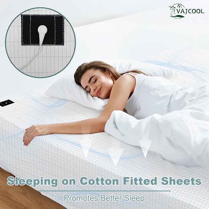 Grounding Sheets Twin Size, Grounding Fitted Sheet 39x75x14 in,10% Pure Silver Fiber, Grounded Bed Sheets for Improved Sleep & Wellness (White, Twin)