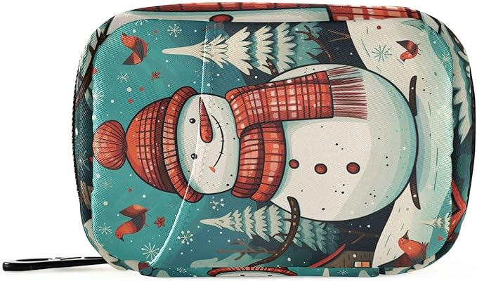 Christmas Snowman Blue Travel Pill Organizer Case Box Container Weekly Portable Vitamin Medicine Holder Storage Bag with Zipper Removable