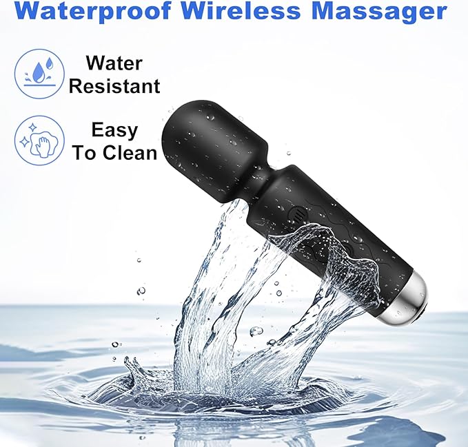 Personal Massager, Micro Wireless Massager, Powerful Combination of Functions, Waterproof and Portable, Suitable for Neck, Leg and Hand Pain, Deep Black