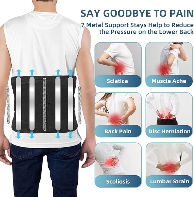 HONGJING Red Light Massage Back Brace with Heat for Lower Back Pain Relief, Cordless Back Support Massager Belt Rechargeable for Pain from Herniated Disc, Scoliosis, Sciatica (M)