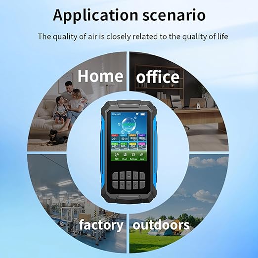 Air Quality Detector Ionizer Meter Alarm Function Portable Air Tester with Negative Ion Concentration Temperature Humidity VOC PM2.5 PM10 CO CO2 for Home Car Office (Black)