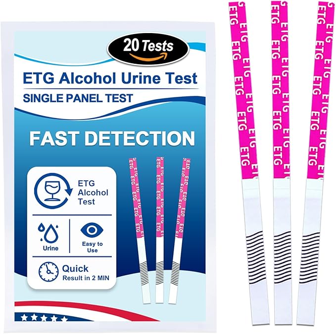 ETG Alcohol Urine Strips, High Sensitivity | Rapid 2-Minute Results for Home/Workplace/Rehab Testing | 24-80 Hour Detection Window [20 Pack]
