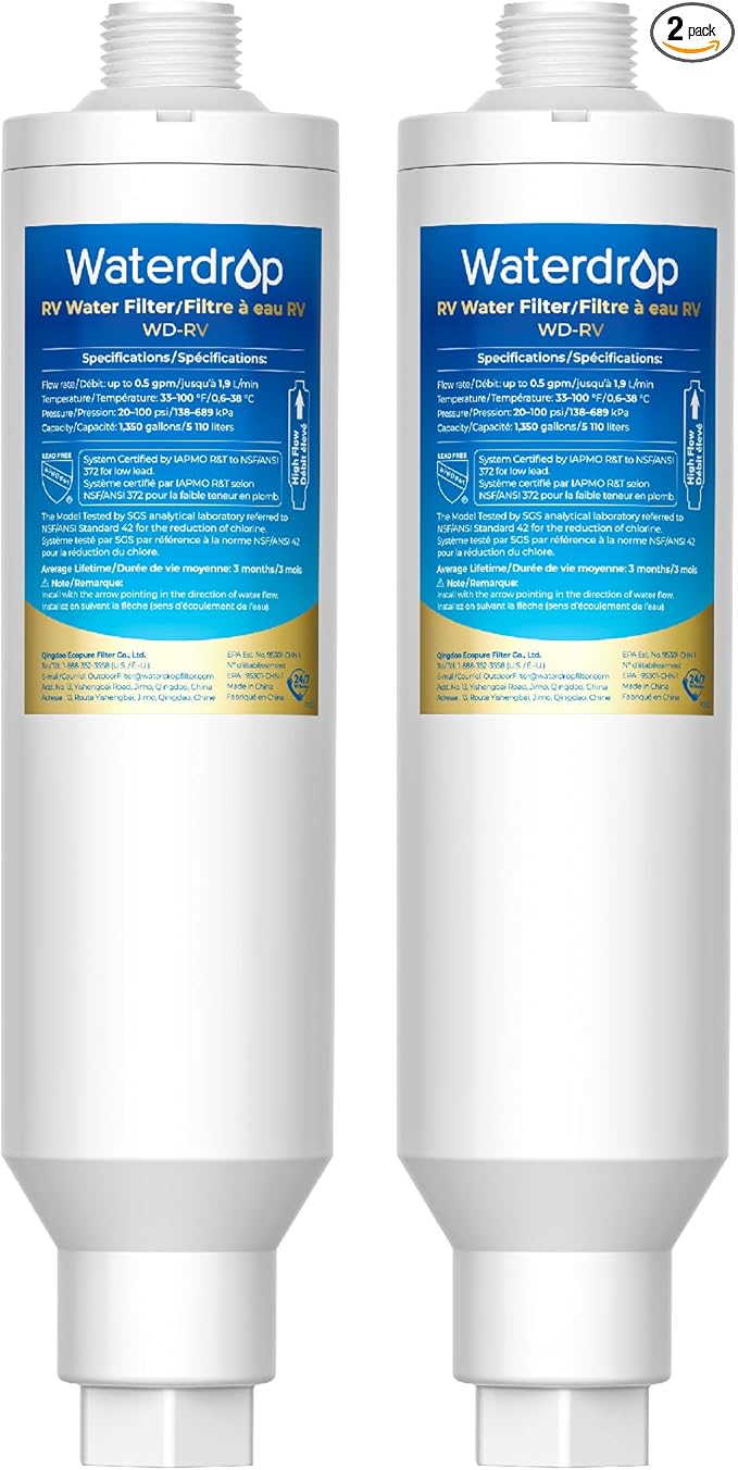 Waterdrop RV/Marine Water Filter, Camper Water Filter, NSF Certified, Garden Hose Filter, Greatly Reduces Chlorine, Bad Taste, Odor, 2 Pack
