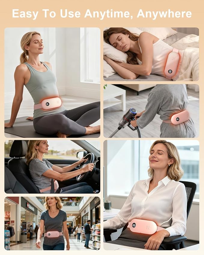 NOWWISH Upgraded Graphene Heating Pad for Period Cramps Pain Relief, Portable Electric Cordless Menstrual Heating Pad with 6 Heat Levels 6 Massage Modes 3 Timer, Easter Gifts for Women Girls, Pink