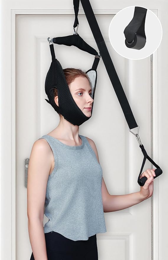 Cervical Neck Traction Device Over the Door - Hanging Neck Stretcher for Cervical Spine Decompression and Pain Relief - Home Use Neck Sling to Relieve Tension & Stiffness