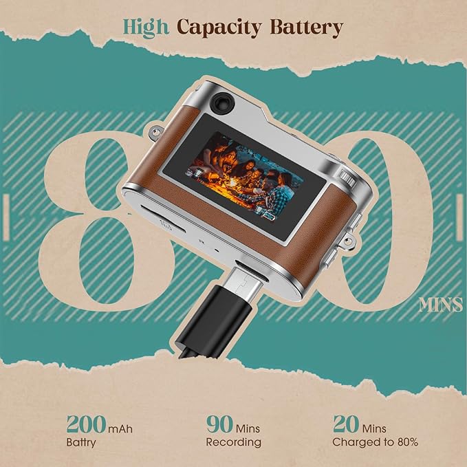 Mini Digital Camera, Keychain Camera 1080P HD with 2MP Lens, Flash, Video Recording, 32G Card Included, Portable and Compact Retro Vlog Camera for Travel, Kids, Brown