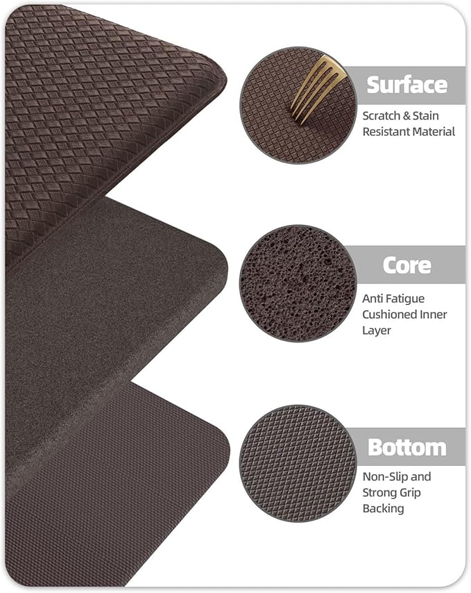 Color&Geometry Anti Fatigue Cushion Kitchen Mat for Floor -17"x59",Easy Clean, Water & Oil Proof, Anti Slip, Foam Rubber Runner Rug for Front Sink Comfort Standing,Brown