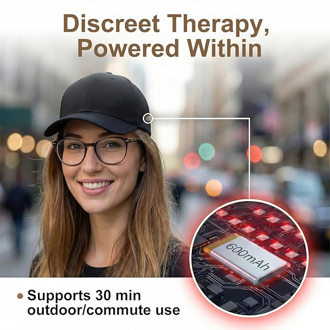 Red Light Therapy for Hair Growth, Built-in Battery & Portable Design, Laser Hair Growth Cap, Red Light Cap for Thicker Hair in Men & Women