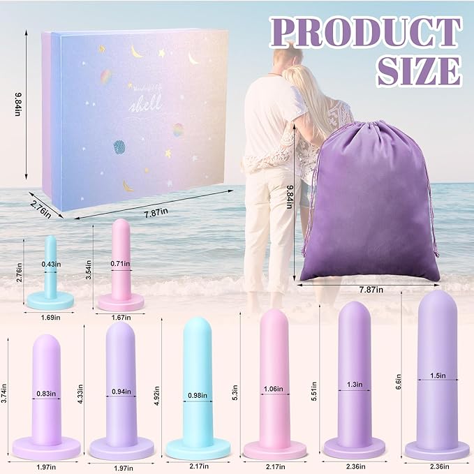 Geiserailie 8 Pcs Silicone Pelvic Floor Strengthening Device Fitness and Kegel Exerciser Set Muscle Trainer Exerciser Stretcher with Bag and Box for Women, 8 Different Sizes(Gentle Color)