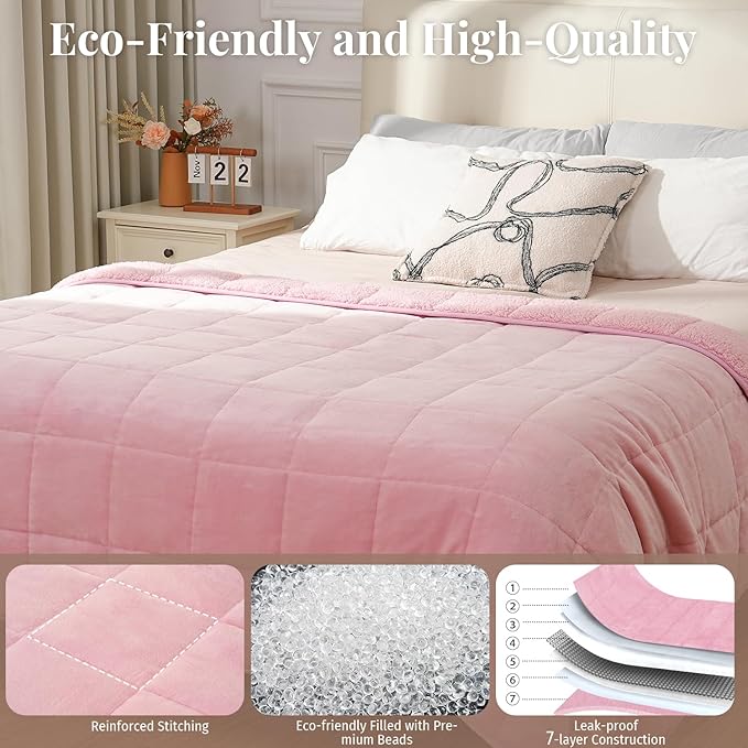 Topblan Sherpa Fleece Weighted Blanket 12lbs, Uniformed Color with Fuzzy Fleece and Shaggy Sherpa to Help with Better Sleep, 48x72 inches, Pink
