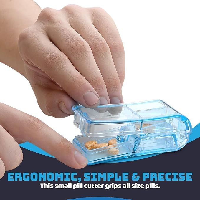 Pill Cutter - (Pack of 3) - V- Grip Pill Crusher and Cutter for Vitamins, Big & Small Pills, and Medication - Transparent Pill Splitter with Pill Holder Case to Split