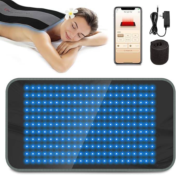Comfytemp Red Blue Light Therapy Pad, Infrared Light Therapy for Body with App & Button Controller, 32W Light Wrap for Back Leg Waist Muscle Joint
