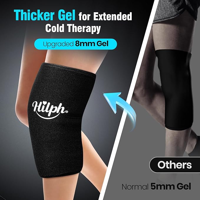 Hilph Knee Ice Pack Wrap Compression Sleeve for Pain Relief with Extra Strap, Flexible Thickened Gel Knee Ice Sleeve for Replacement Surgery, Sports Injuries, Elbow Pain, Meniscus Tear, ACL, MCL