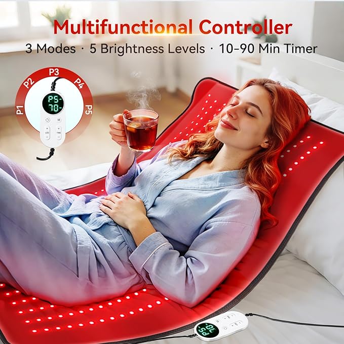 640 LEDs Red Light Therapy Mat for Full Body, 38" x 23.6" TPU Infrared Light Therapy, 3-in-1 LEDs (660nm & 850nm) Premium Foldable Mat with Timer Controller & Pulse Modes for Home Use, 48W