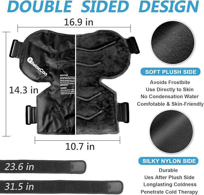 XL Shoulder Ice Pack Rotator Cuff Cold Therapy, Reusable Gel Ice Wrap for Shoulder Injuries & Pain Relief, Bursitis, Tendonitis, Swelling, Recovery for Man and Women Black