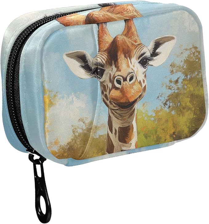Fustylead Cute Grinsende Giraffe Oil Painting Travel Pill Case Bag with Zipper Weekly Pill Box 8 Compartments 7 Day Personal Pill Case Purse Medicine Case Organizer