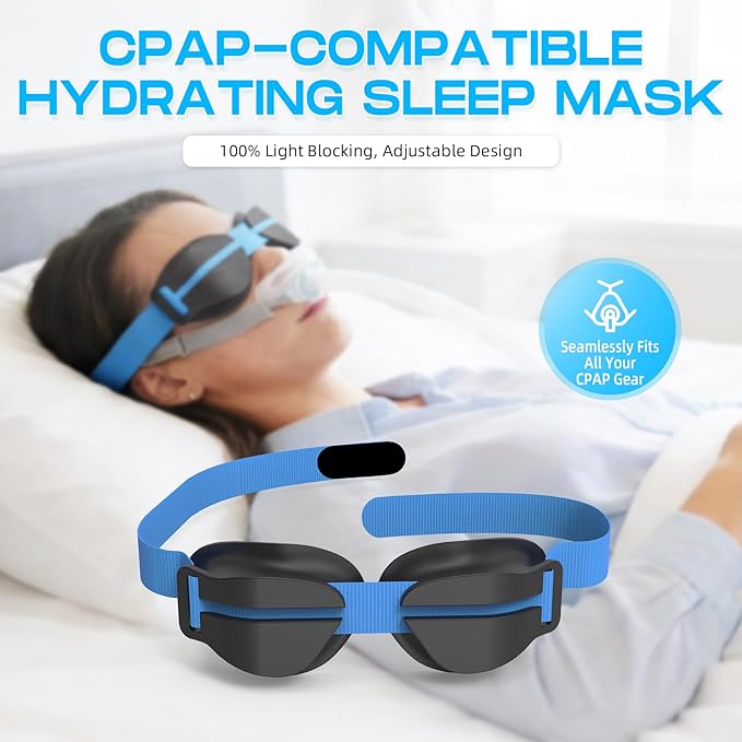 Silicone Dry Eye Sleep Mask, Hydrating Moisture Chamber Glasses for Dry Eyes Relief & Style Comfort, 100% Light Blocking Total Eye Seal for Sleep, Travel Meditation, Portable Blue Eye Mask