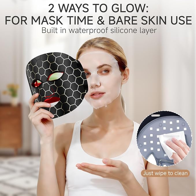 Red Light Therapy Mask for Face,LED Light Therapy mask FM-01, Portable Red Light Therapy Mask, (Black)
