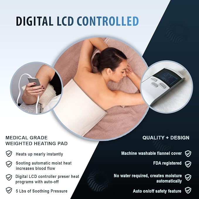 Professional Grade Heating Pad with Automatic Moist Heat by ThermoRelief, Extra HOT Heating for Deep Penetrating Heat - 2nd Gen Version (King Size Weighted King)